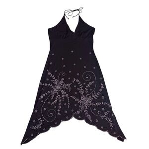 Vintage Lipstick Y2K Medium Black Beaded Halter Mini Dress Whimsical Fairy